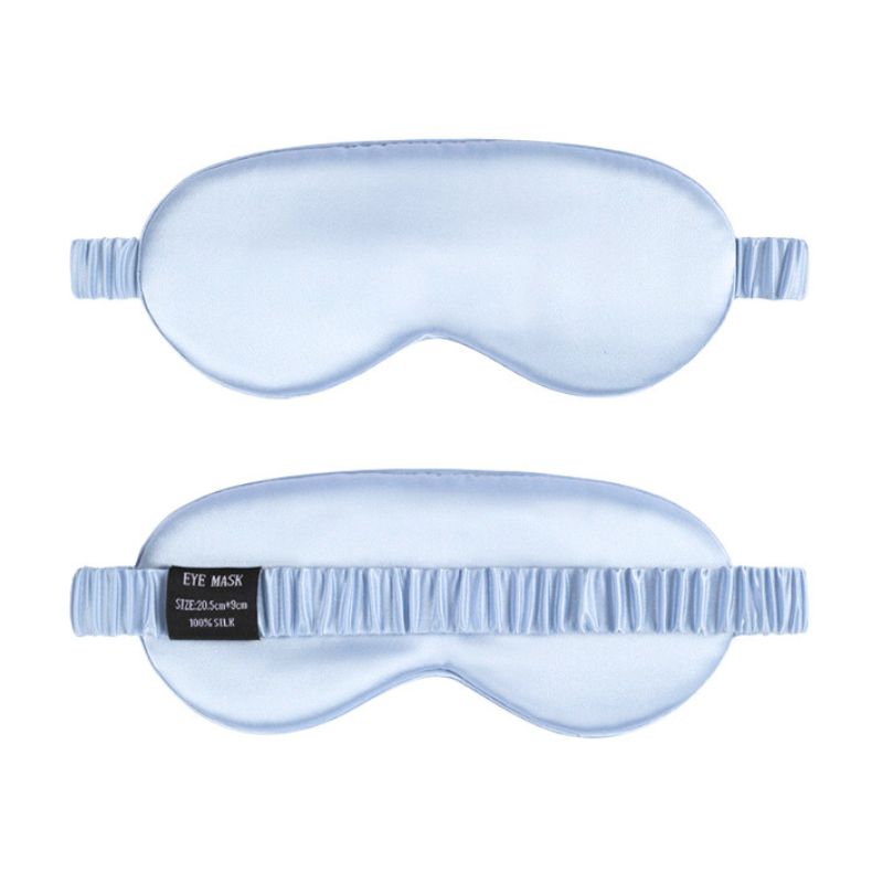 Himmelblå silkesovemaske 21 cm med vasketag