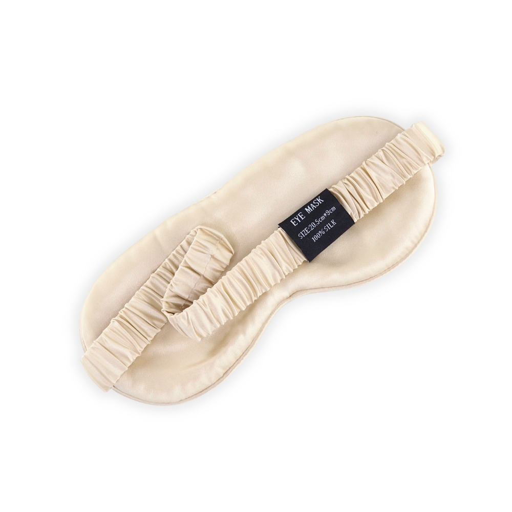 Cremebeige champagne luksus silkesovemaske 9 x 20,5 cm